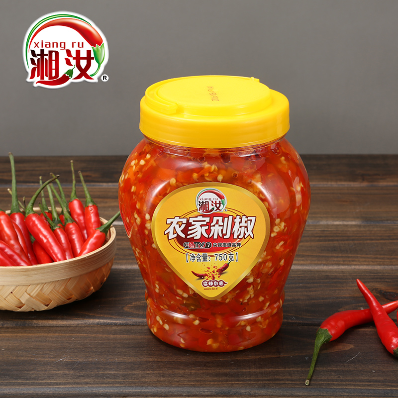 [湘汝]剁椒红辣椒片酱750g 原厂农家猛辣到底 中辣口味咸辣适宜 湖南特产